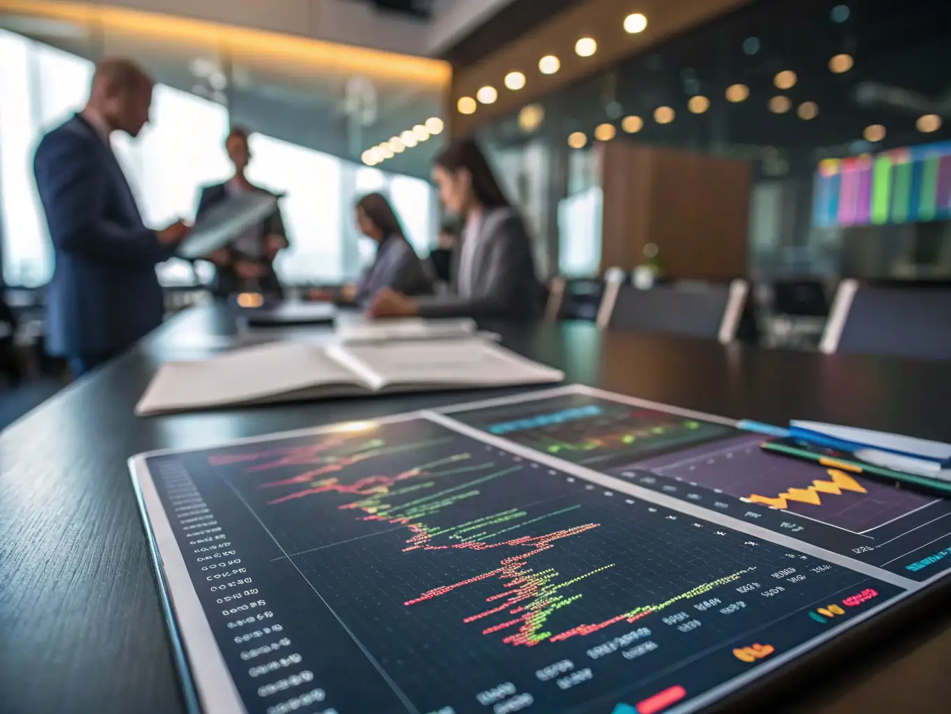A professional photograph of a conference agenda, highlighting key sessions and speakers at the Finance Tech Conference, set against a backdrop of modern financial technology.