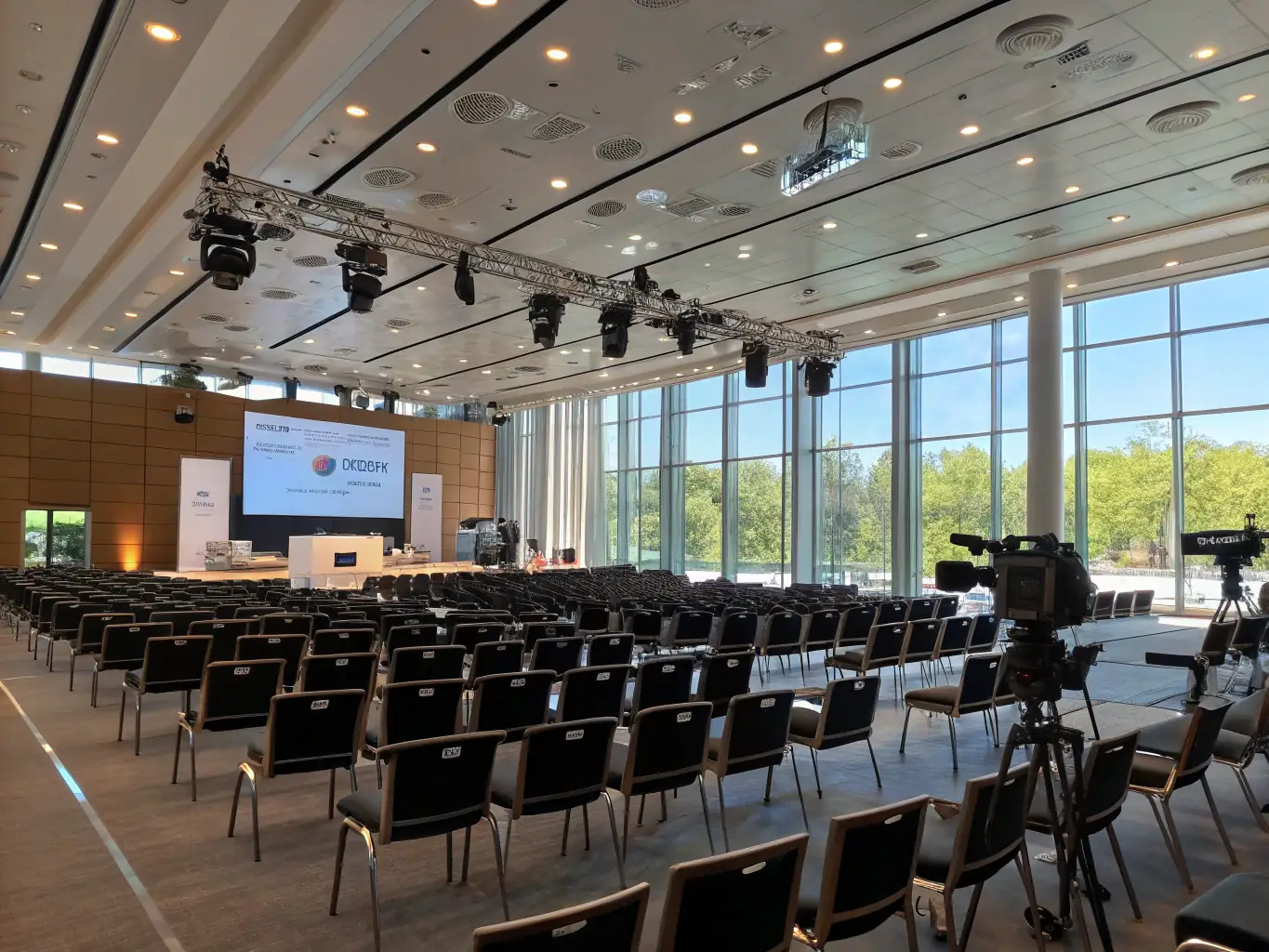 An inviting photograph of the conference venue, highlighting its modern facilities and accessibility for attendees of the Finance Tech Conference.