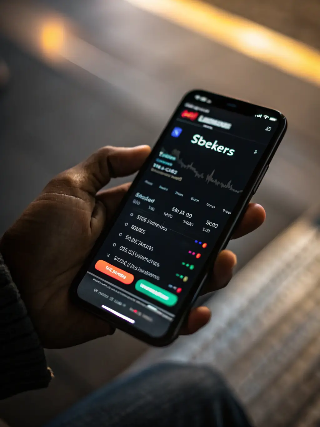 A secure mobile trading app interface on a smartphone, displaying real-time stock quotes and trading options, highlighting the convenience of mobile trading.